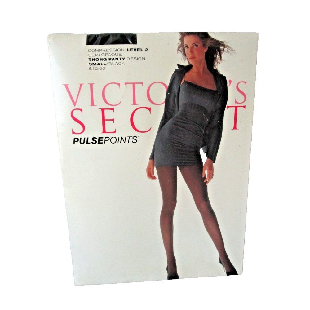 Victoria's Secret Vintage Pulse Points Pantyhose Level 2 Black Small NEW NOS